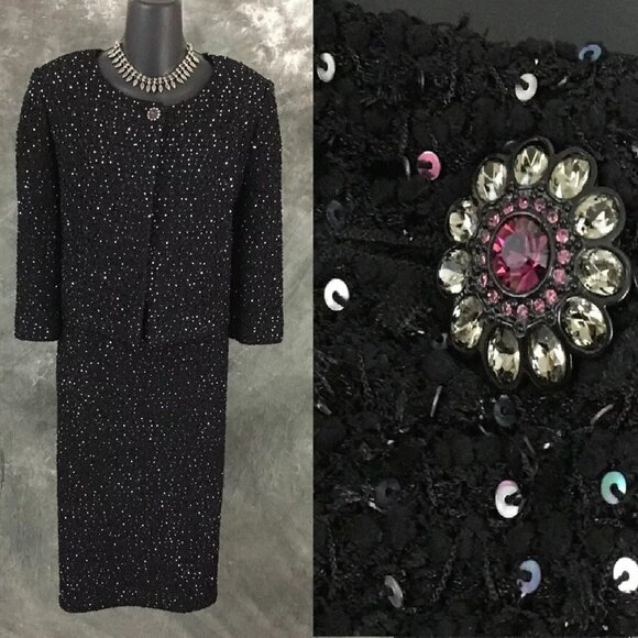 St. John Dresses & Skirts - NEW BEAUTIFUL St John knit Black multi sequin embellished jacket skirt suit 12